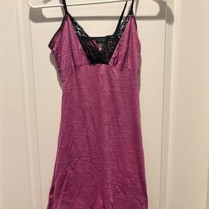 Y2K purple slip dress lace trim